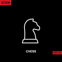 Chess horse icon outline, line, lineal or linear on black background