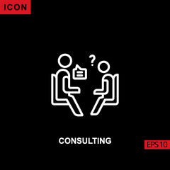 Consulting icon outline, line, lineal or linear on black background.