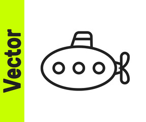 Black line Submarine toy icon isolated on white background. Vector.