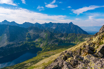 Panoramic view of the mountain landscape, Tatra National park, Poland. High Tatras, Carpathian mountains. eagles trail