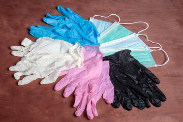 Multi-colored protective gloves and masks