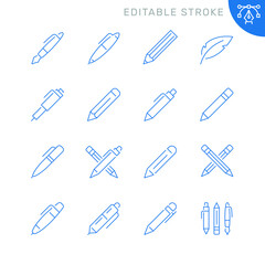 Pen and pencil related icons. Editable stroke. Thin vector icon set