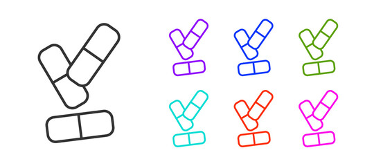 Black line Vitamin complex of pill capsule icon isolated on white background. Healthy lifestyle. Set icons colorful. Vector.