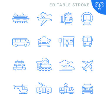Public Transport Related Icons. Editable Stroke. Thin Vector Icon Set