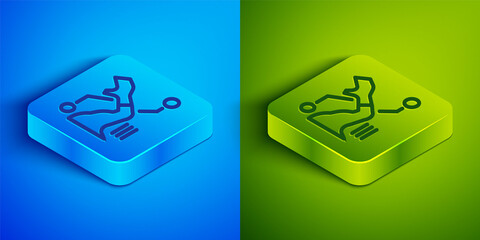 Isometric line Prosthesis hand icon isolated on blue and green background. Futuristic concept of bionic arm, robotic mechanical hand. Square button. Vector.