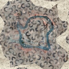 Chic formal grungy abstract blob shapes texture seamless pattern. High quality illustration. Strange abstract wavy design in a trendy posh exotic style. Grainy fabric texture overlay.