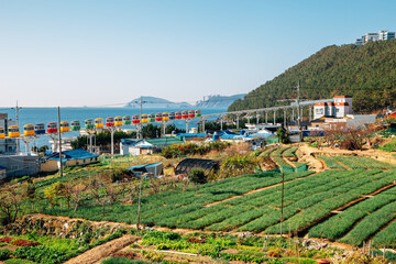 View of Cheongsapo village and blue ocean in Busan, Korea