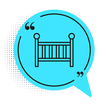 recommend clip art: Black line Baby crib cradle bed icon isolated on white background. Blue speech bubble symbol. Vector.