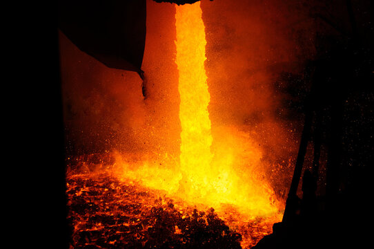 drained hot liquid metal from the furnace