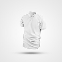 White mens polo template with buttons and collar, 3D rendering, isolated on background, front view.