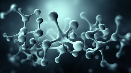 Molecule, cell, crystal lattice. 3D illustration molecular model. Nanotechnology in medicine. Research on nanomaterials.