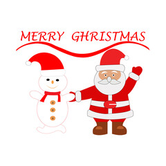 Fototapeta na wymiar Merry Christmas Santa Claus and snowman on white
