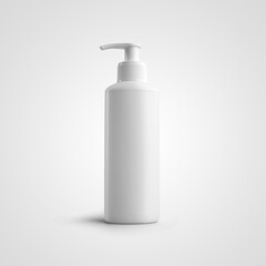 Mockup of a round white jar with a dispenser, empty bottle for liquid, isolated on background.