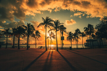 sunset on the beach tropical sky miami sun sunrise palms 