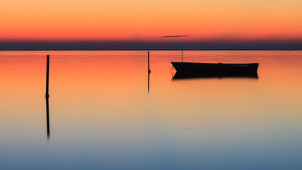 fishing boat at sunset