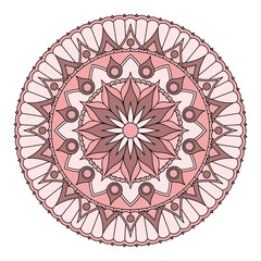 Beautiful round dusty rose mandala with floral pattern. Vector design.