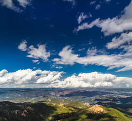 View from the top of the Pikes Peak Highway in Colorado Springs, Colorado. Beautiful Colorado Mountains in the Rockies
