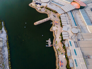 Aerial view of Manar mall and the promenade in Ras al Khaimah emirate in the UAE