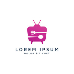 television and food negative space logo design