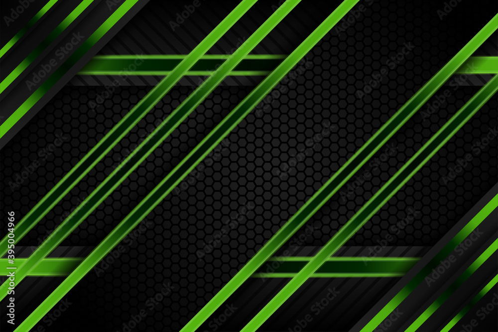 Poster abstract geometric background template use green color gradient combined with dark grey and black gr