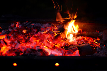 red hot fire flame bonfire in the night