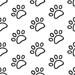 Vector seamless pattern cat paw hand-drawn. Illustration in doodle style black outline on white background
