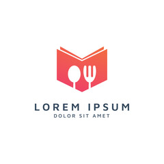 book and food negative space logo design