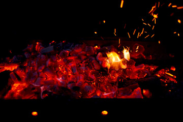 Fototapeta na wymiar red hot fire flame bonfire in the night