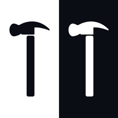 Vector image. Icons of a hammer in black and white color.