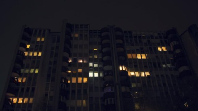 Old socialist bloc, housing in Europe at night.