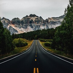 Scenic Million dollar high way. Countryside road, summer season in Colorado. Wilson Peak and the San Juan Mountains