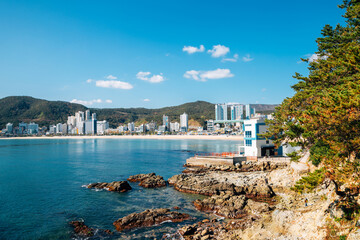 View of Songjeong beach and Jukdo Park in Busan, Korea