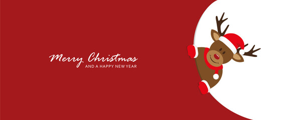 cute reindeer looks around the corner funny christmas design vector illustration EPS10