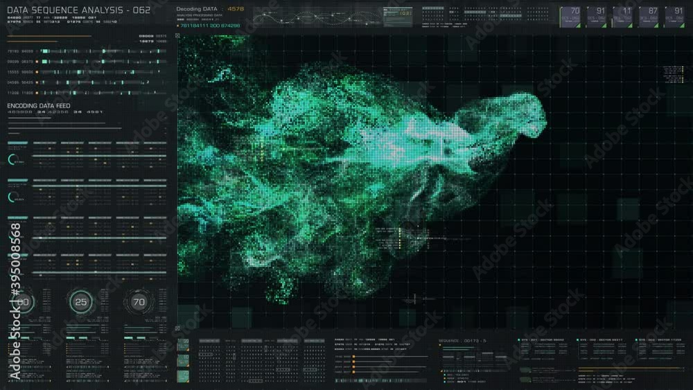 Aufkleber Futuristic holographic simulation of artificial neural networks, artificial intelligence deep learning performing analytic computational head up display background