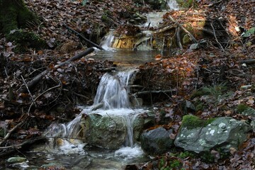 Schöne herbstliche Bachlandschaft  - Kaskadenartig abfallender Bach im Thüringer Wald