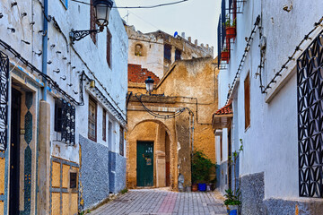 View of the typical old residential streets of Tetouan (Northern Morocco) in historical center of the city.