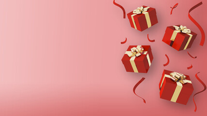 falling red gift box with golden ribbon bow  3d rendering