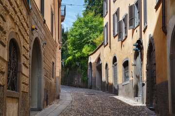 Obraz premium View of the old historic streets in Bergamo. Is a city in the alpine Lombardy region of northern Italy.