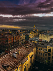 Saint-Petersburg, Russia. Cityscape panorama of old city centre, view from a rooftop. Sunset