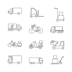Transport for delivery Vector linear icons set. Transport delivery service concept.