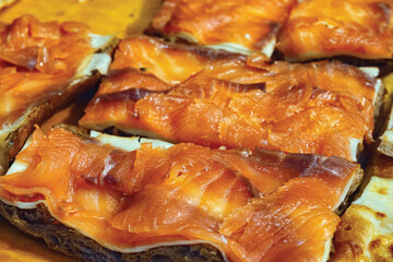 Sandwiches with salmon in an Italian cafe