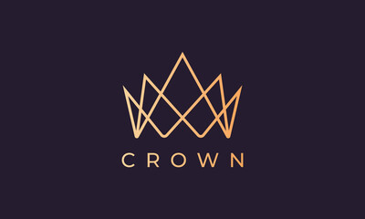 luxury gold kingdom crown logo represents king or queen with simple and modern line art style
