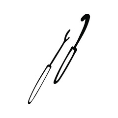 Obraz premium Hand-drawn vector crochet hooks for handmade isolated on white background. Doodle vector illustration.