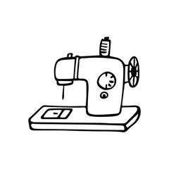 Hand-drawn vector sewing machine isolated on white background. Doodle vector illustration.