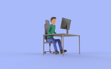3d render of a man at a table with a computer