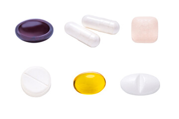 Set, group of different pills, isolated