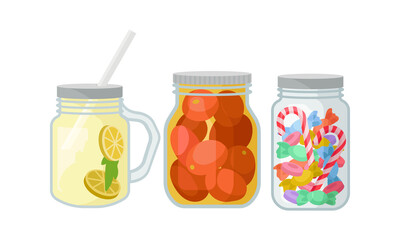 Glass Jars with Different Objects Inside Vector Set