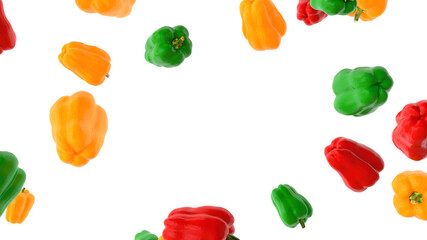 falling bell peppers on white background 3d rendering