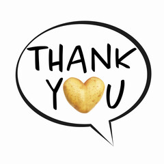 Thank you with potatoe on white background	