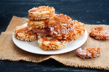 Thai dessert crispy rice cracker with sugar